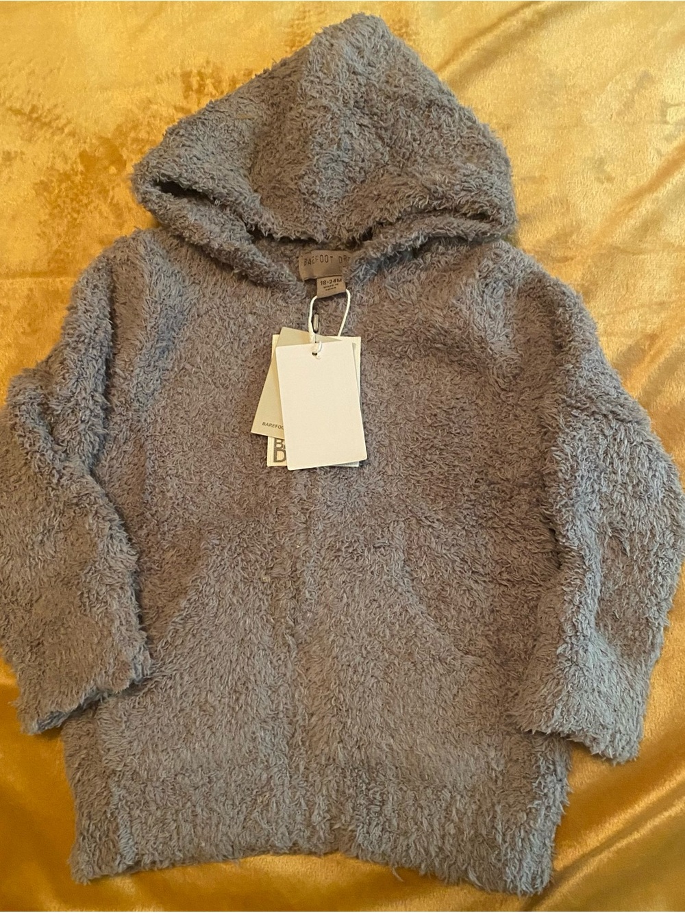 NWT Barefoot Dreams Infant Hooded Plush Cardigan in Dove Gray (18M/24M)